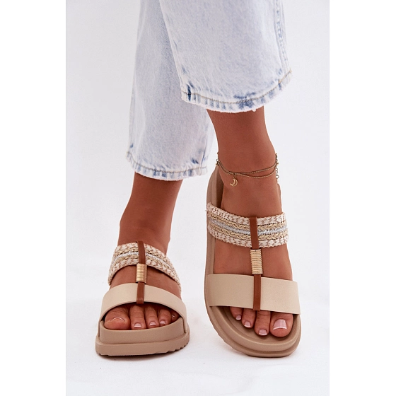 Dámské nazouváky na platformě ZX6092-2 226369 béžové - Sweet Shoes