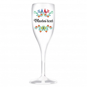 Personalizovaná bílá nerozbitná prosecco sklenice s folklórním vzorem