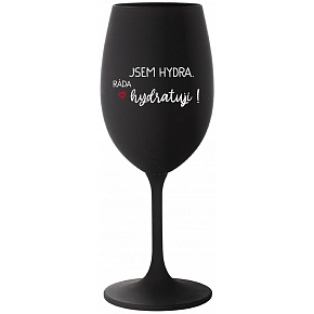 JSEM HYDRA. RÁDA HYDRATUJI! - černá sklenice na víno 350 ml