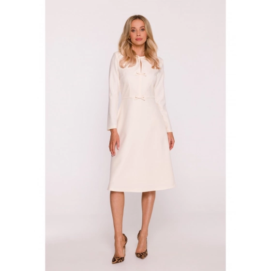 Šaty s mašlí S414 slonová kost - Stylove