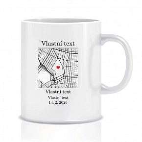 Personalizovaný klasický bílý keramický hrníček 300 ml s mapou Personalizovaný klasický bílý keramický hrníček 300 ml s mapou