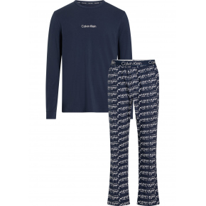 Pánské pyžamo L/S PANT SET 000NM2184E GVB tm. modré - Calvin Klein