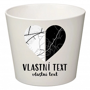 Bílý keramický květináč - dvě mapy jako srdce - velký