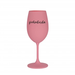 POHODINDA - růžová sklenice na víno 350 ml