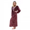 Dámský župan s kapucí dlouhý Flora 3956 4853 vínovo-bílý - Vestis