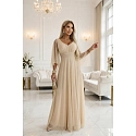 Dlouhé lehké třpytivé šaty 655-4  béžové - Numoco