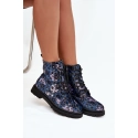 Dámské zateplené kotníkové boty 57C1052 Tmavě modrá vzor - Artiker