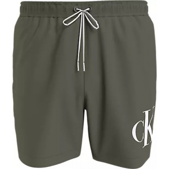 Pánské plavky MEDIUM DRAWSTRING KM0KM01003 LDY olivově zelené - Calvin Klein