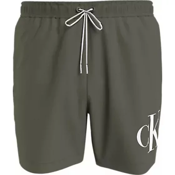 Pánské plavky MEDIUM DRAWSTRING KM0KM01003 LDY olivově zelené - Calvin Klein