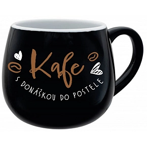 KAFE S DONÁŠKOU DO POSTELE - černý keramický hrníček 300 ml KAFE S DONÁŠKOU DO POSTELE - černý keramický hrníček 300 ml