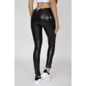 Dámské kalhoty Hugz Black Faux Leather Mid Waist - HUGZJEANS