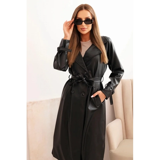 Dámský kabát z eko kůže  4467 Černá - K-Fashion