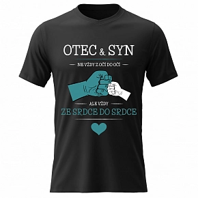 Pánské bavlněné tričko s potiskem - OTEC & SYN - černé