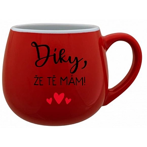 DÍKY, ŽE TĚ MÁM! - červený keramický hrníček 300 ml DÍKY, ŽE TĚ MÁM! - červený keramický hrníček 300 ml