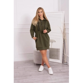 Dámské šaty s kapucí 68470 Khaki zelená - K-Fashion