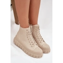 Dámské zateplené kotníkové tenisky na platformě SS274535 Světle béžová - Big Star