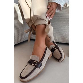 Dámské mokasíny Loafersy H8-515 hnědo-bežové -  Evelora