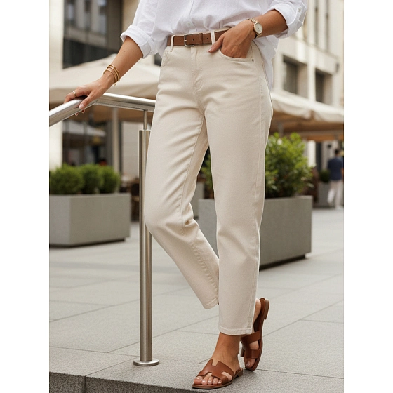 Dámské džíny regular fit high rise ecru FashionStreet UY2987
