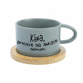 KÁVA, PROTOŽE NA KOKAIN NEMÁM - šedý hrníček makronka 200 ml