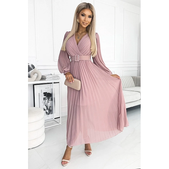 Plisované šaty 414-2 KLARA starorůžové - Numoco