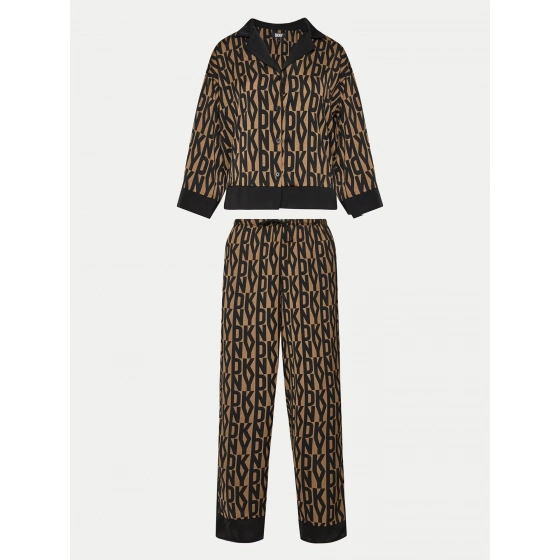 Dámské pyžamo YI90017 202 hnědé s potiskem - DKNY