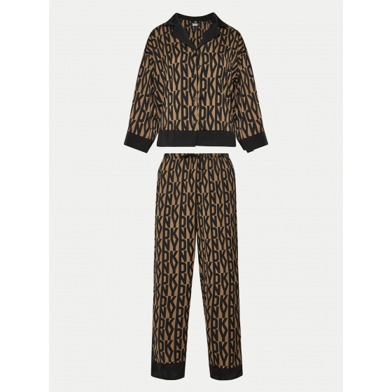 Dámské pyžamo YI90017 202 hnědé s potiskem - DKNY