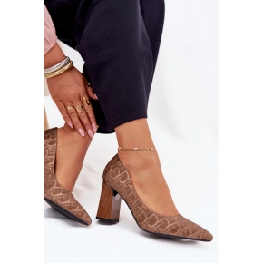 Dámské lodičky na sloupkovém podpatku 62254 Hnědá vzor - VINCEZA