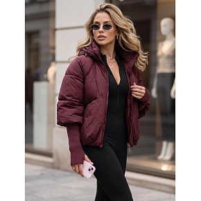 Dámská zimní prošívaná bunda s kapucí TY5898 vínová - FashionStreet