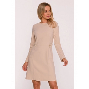 Dámské šaty s ozdobnými knoflíky v pase S419 béžové - Stylove
