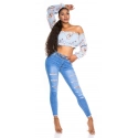 Dámský sexy volánkový top Carmen T80149 Růžová s květinovým vzorem - Style fashion