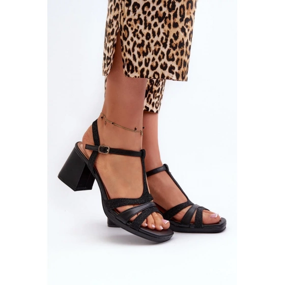 Sandály na podpatku C-146 černé - Step in style