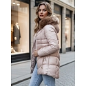 Dámská zimní bunda s kapucí TY4441 béžová - FashionStreet 