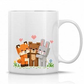 PIXELOVÁ ZVÍŘÁTKA - klasický bílý keramický hrníček 300 ml