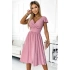 Dámské šaty MATILDE 425-2 - pudrově růžové s brokátem -  Numoco