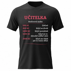 Dámské bavlněné tričko s potiskem - HODINOVÁ SAZBA UČITELKA - černé