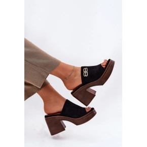 Dámské pantofle / sandály na platforma podpatku 17400 Černá s hnědou - Vinceza
