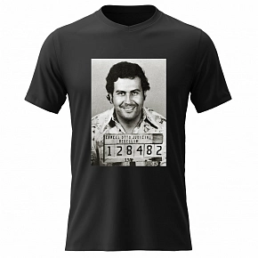 Pánské bavlněné tričko s potiskem - PABLO ESCOBAR - černé