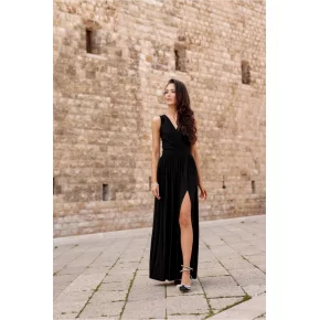 Dámské dlouhé šaty SUK0407 Černá se třpytem - Roco Fashion
