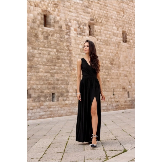 Dámské dlouhé šaty SUK0407 Černá se třpytem - Roco Fashion