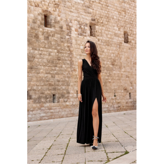 Dámské dlouhé šaty SUK0407 Černá se třpytem - Roco Fashion