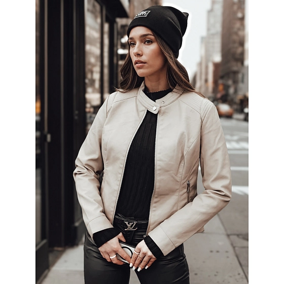 Dámská přechodná kožená bunda TY4744 béžová -  FashionStreet