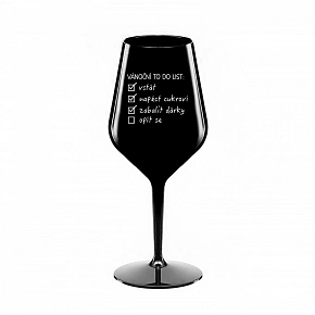 VÁNOČNÍ TODO LIST - černá nerozbitná sklenice na víno 470 ml