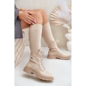 Dámské kozačky s ponožkovým svrškem 68129 Světle béžová - CM Paris
