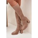 Dámské kozačky na podpatku NN634 Béžová - GIVANA