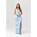 Dlouhé šaty SUK0445 světle modré - Roco Fashion