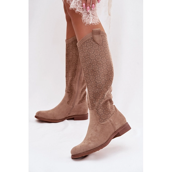 Dámské kozačky HY61-8022 béžové - S.Barski