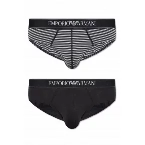 Pánské slipy 2PACK 111733 3F542 16844 černošedé s proužkem - Emporio Armani