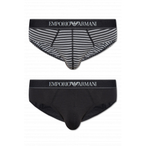 Pánské slipy 2PACK 111733 3F542 16844 černošedé s proužkem - Emporio Armani