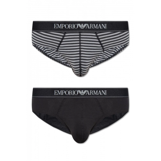 Pánské slipy 2PACK 111733 3F542 16844 černošedé s proužkem - Emporio Armani