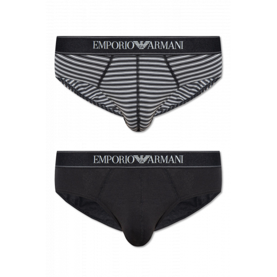 Pánské slipy 2PACK 111733 3F542 16844 černošedé s proužkem - Emporio Armani